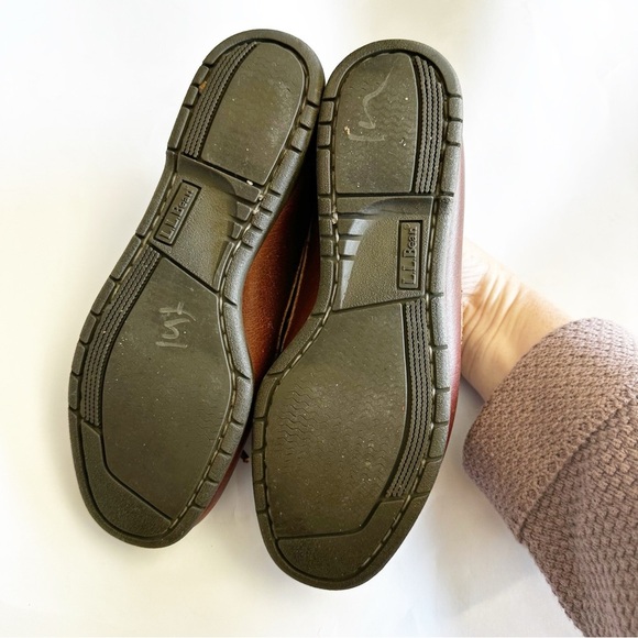 L.L. Bean Mens Camp Moc Brown Leather Boat Shoes Moccasin Stitching OU670 Size 8 - Picture 10 of 14